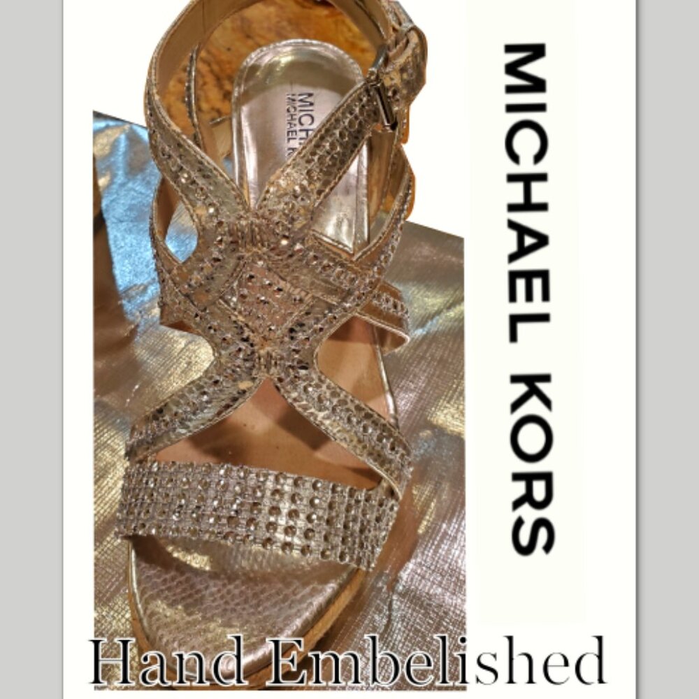 MICHAEL KORS SILVER ESPADRILLES/WEDGIES SIZE 9.5